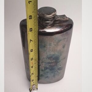 Antique 1932 Silverplate Flask Meriden Co International Club Shooting trophy Lrg